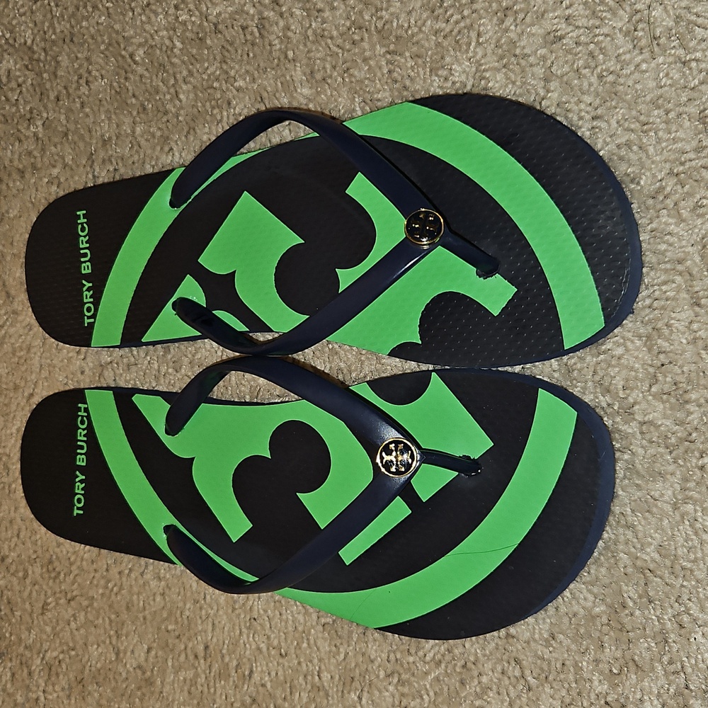 Tory Burch Green Sandals with Circular Design